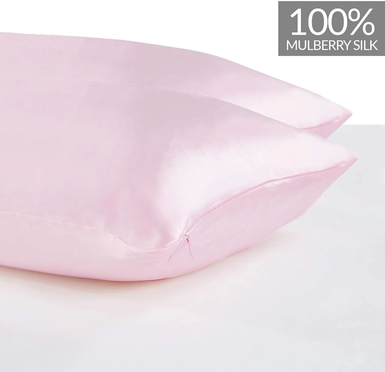 100% Mulberry Silk Pillowcases, Pink, 2 Pack - 16 Momme, Hypoallergenic