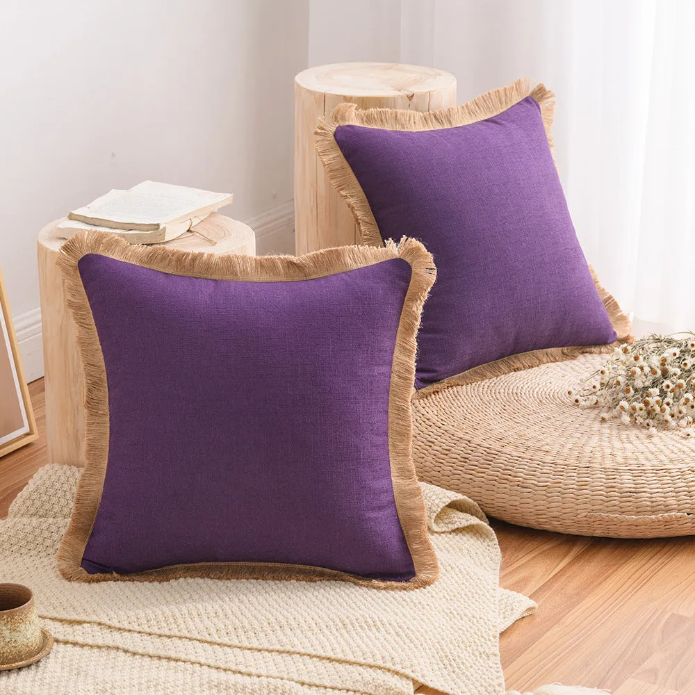 12-Color Cotton and Linen Tassel Edge Pillow Cover, Simple Home Sofa, Throw Pillowcase