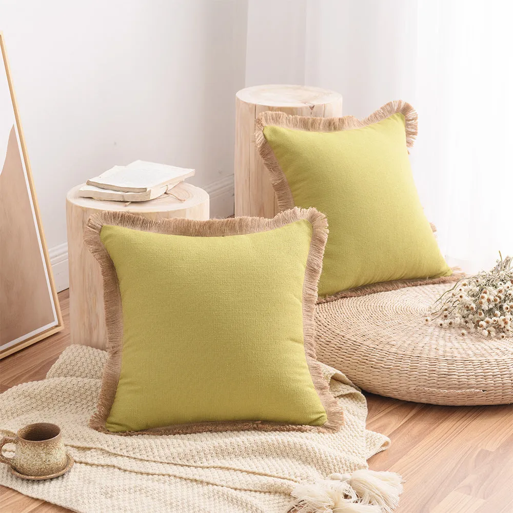 12-Color Cotton and Linen Tassel Edge Pillow Cover, Simple Home Sofa, Throw Pillowcase