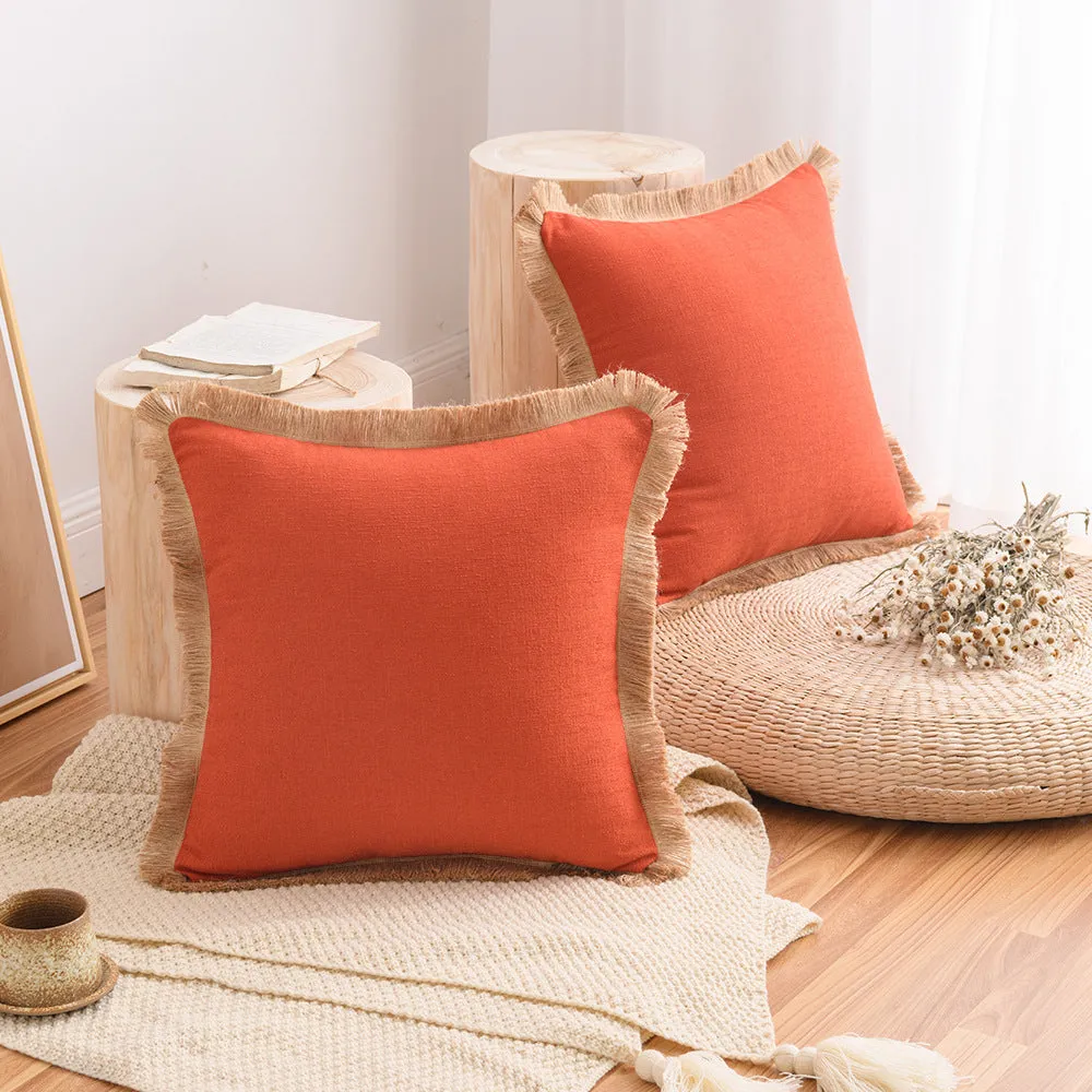 12-Color Cotton and Linen Tassel Edge Pillow Cover, Simple Home Sofa, Throw Pillowcase