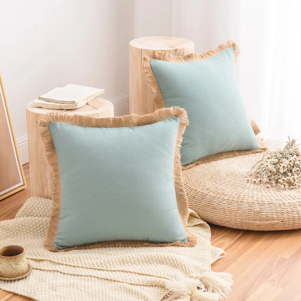 12-Color Cotton and Linen Tassel Edge Pillow Cover, Simple Home Sofa, Throw Pillowcase