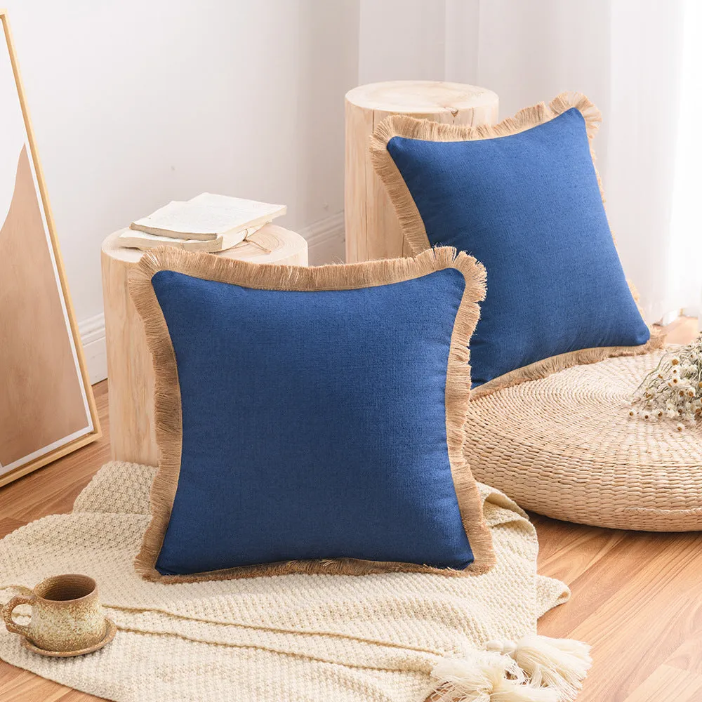 12-Color Cotton and Linen Tassel Edge Pillow Cover, Simple Home Sofa, Throw Pillowcase