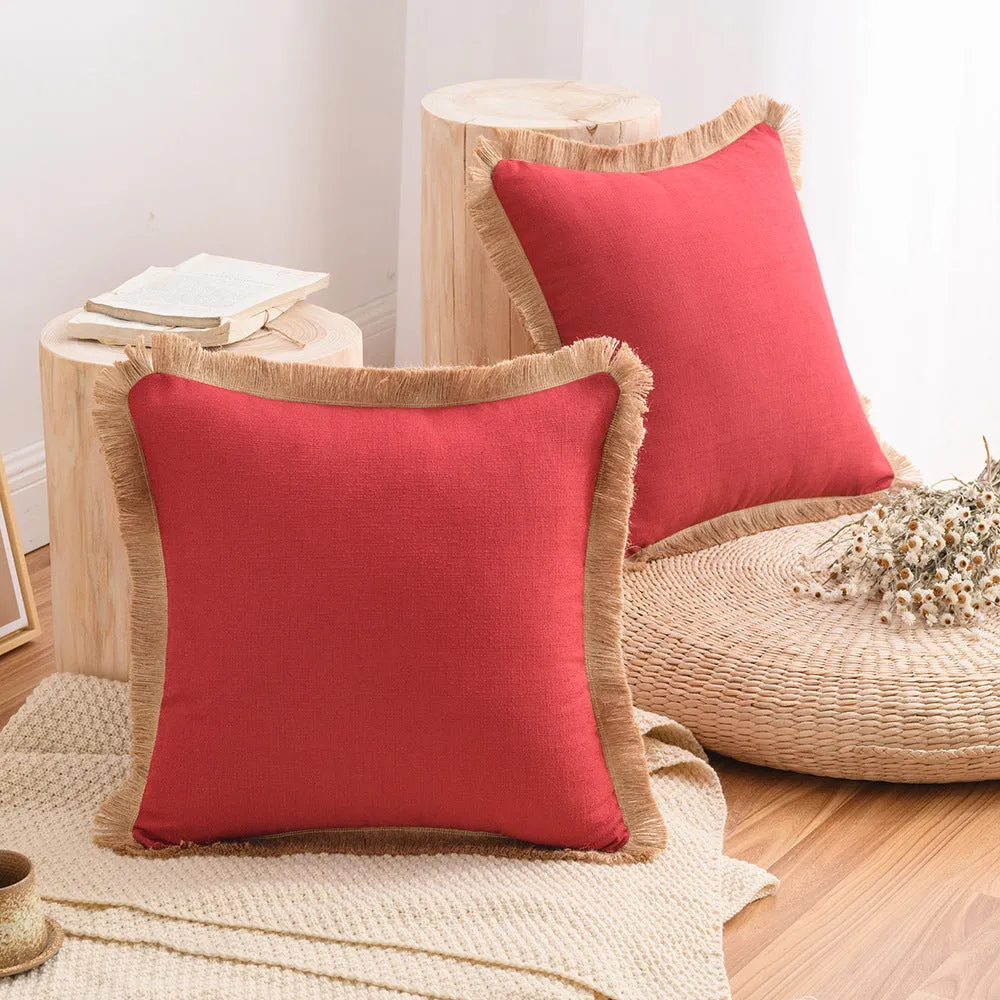 12-Color Cotton and Linen Tassel Edge Pillow Cover, Simple Home Sofa, Throw Pillowcase