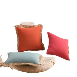 12-Color Cotton and Linen Tassel Edge Pillow Cover, Simple Home Sofa, Throw Pillowcase