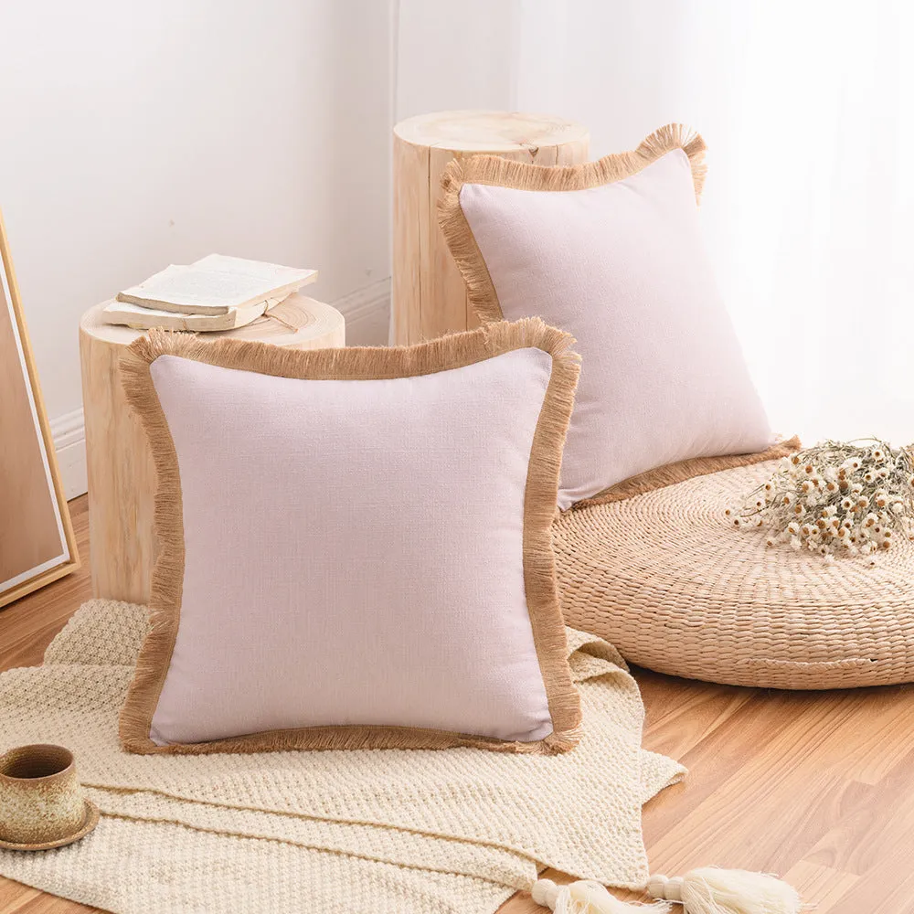 12-Color Cotton and Linen Tassel Edge Pillow Cover, Simple Home Sofa, Throw Pillowcase