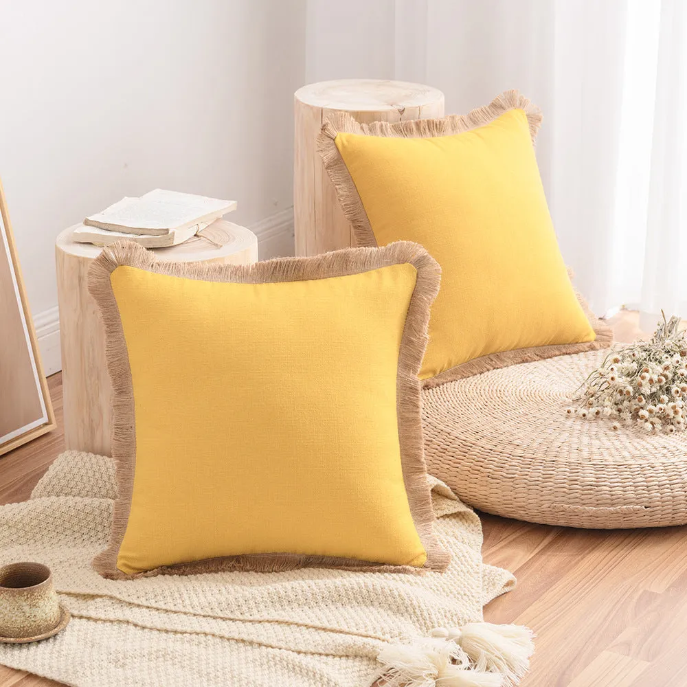 12-Color Cotton and Linen Tassel Edge Pillow Cover, Simple Home Sofa, Throw Pillowcase