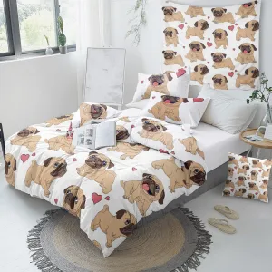 3pcs Hippie Pug Puppy Cartoon Comfortable Duvet Cover Bedding Set