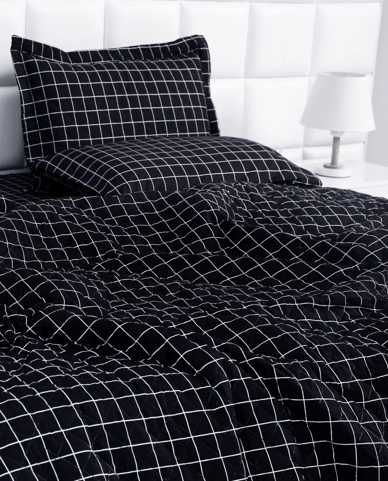 6 PCs Bed Spread Set-Black Check