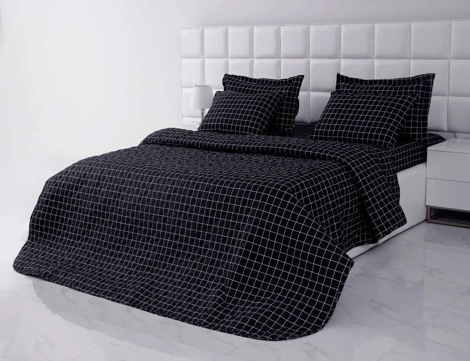 6 PCs Bed Spread Set-Black Check