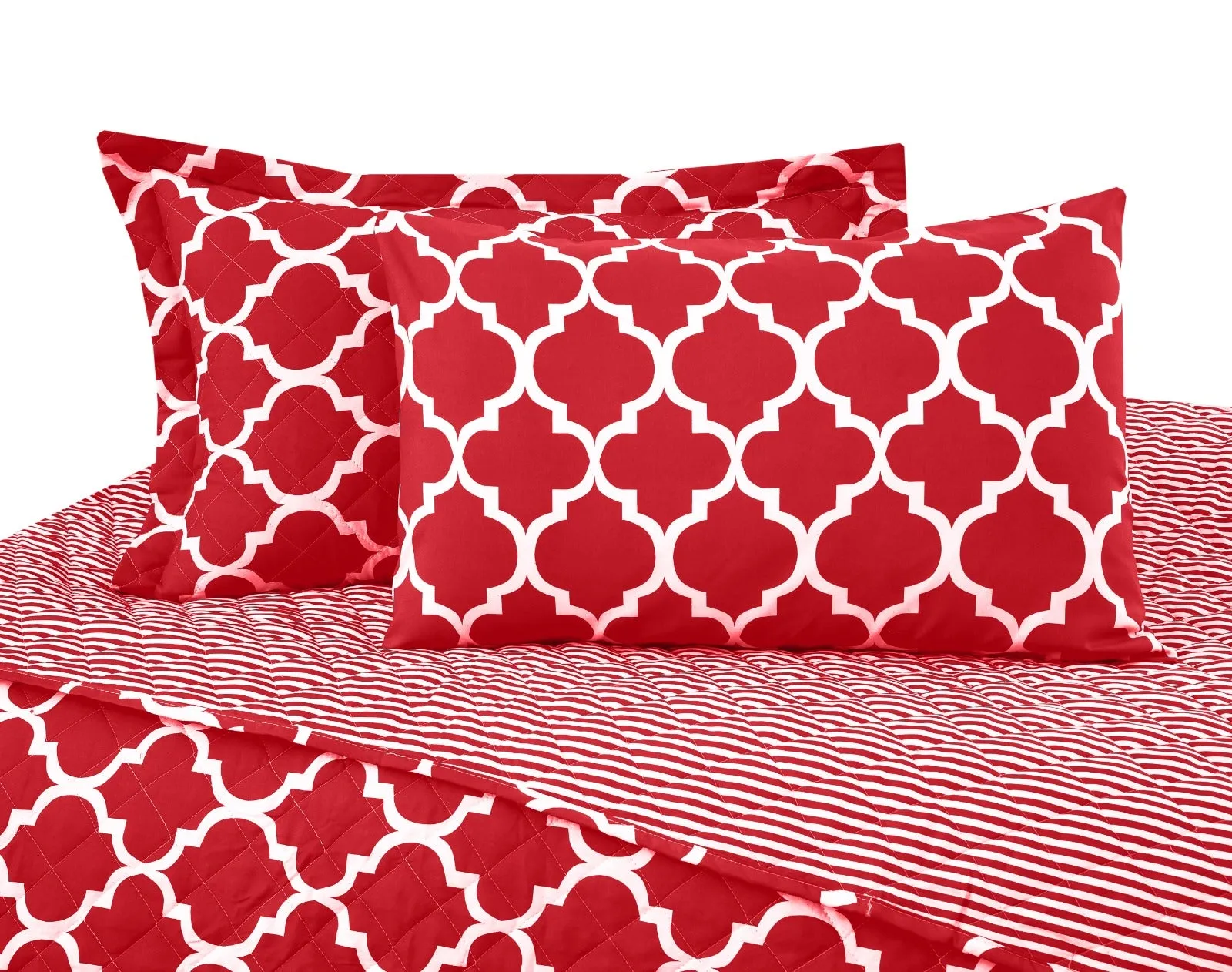 6 PCs Bed Spread Set-Maroon Geometric