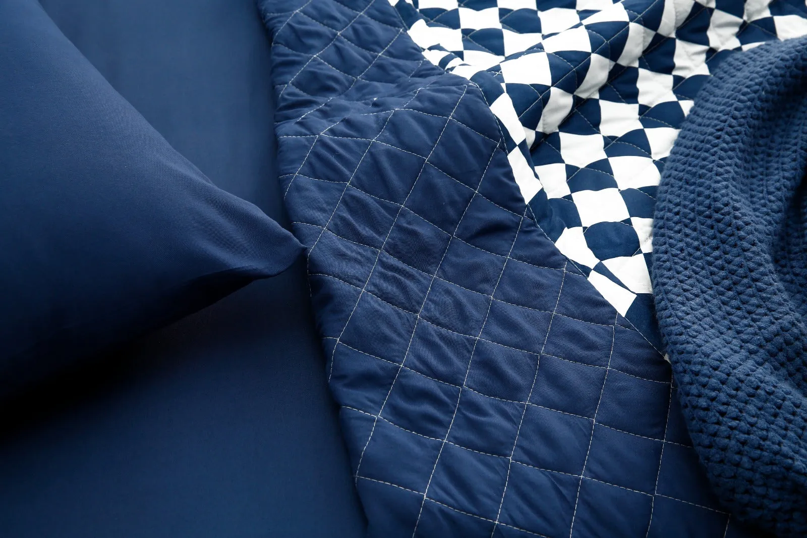 6 PCs Printed Bed Spread Set-Blue Chess