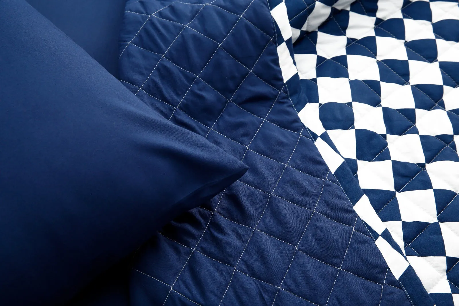 6 PCs Printed Bed Spread Set-Blue Chess