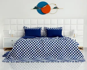 6 PCs Printed Bed Spread Set-Blue Chess