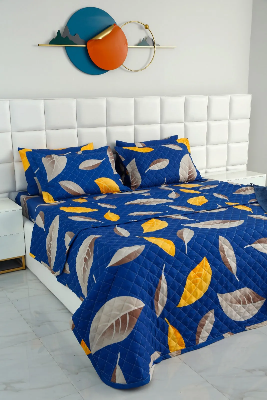 6 PCs Printed Bed Spread Set-Blue Oasis