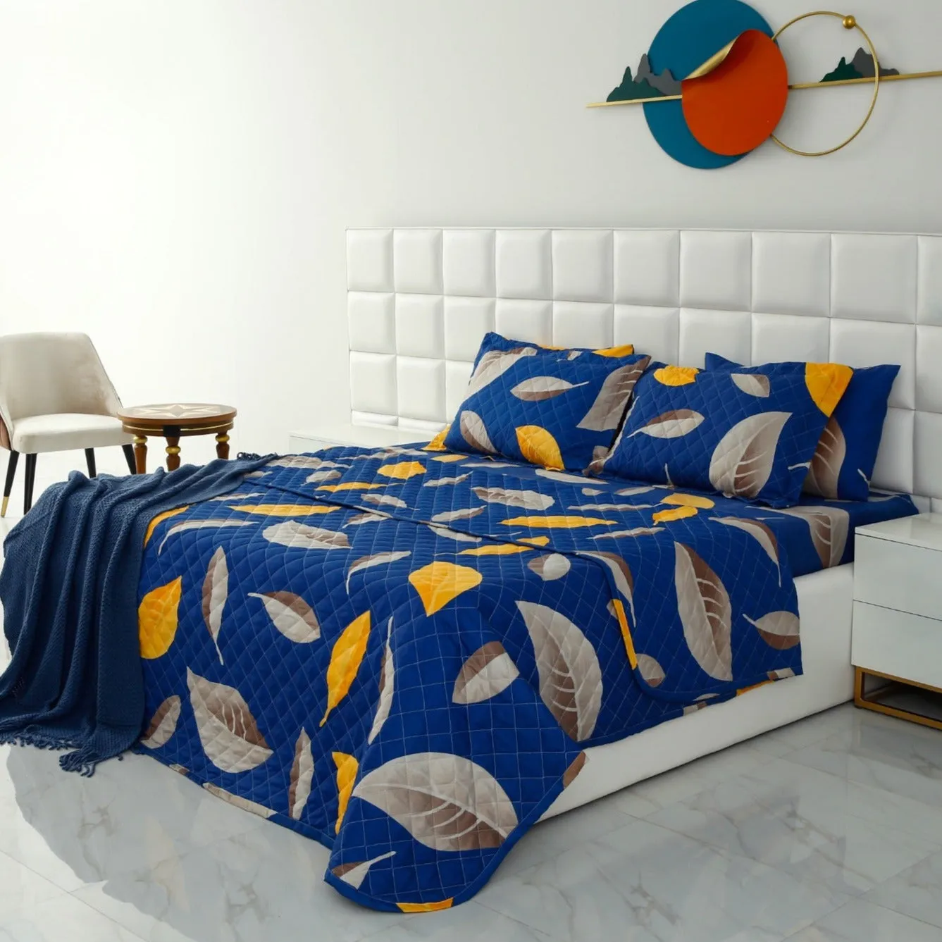 6 PCs Printed Bed Spread Set-Blue Oasis