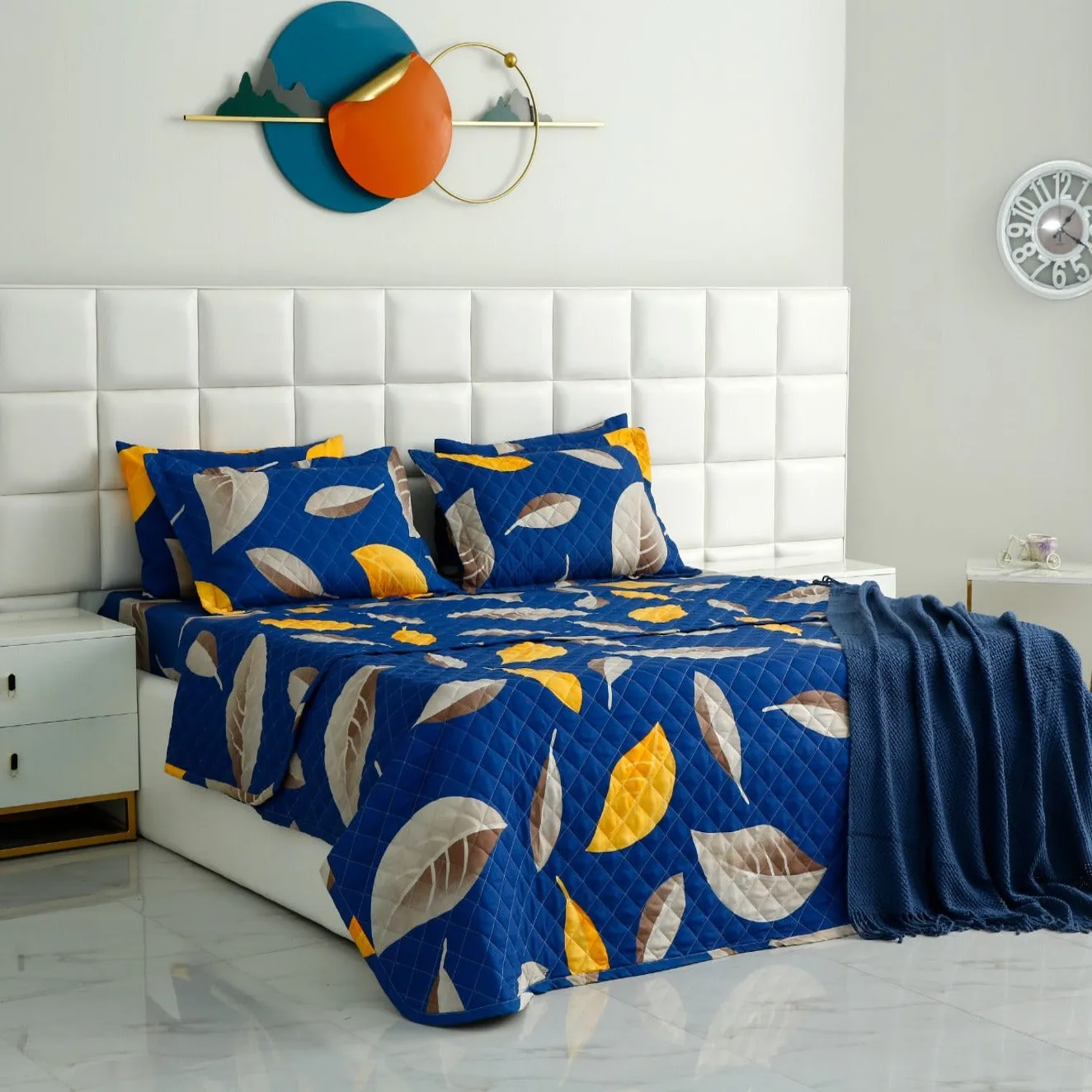 6 PCs Printed Bed Spread Set-Blue Oasis