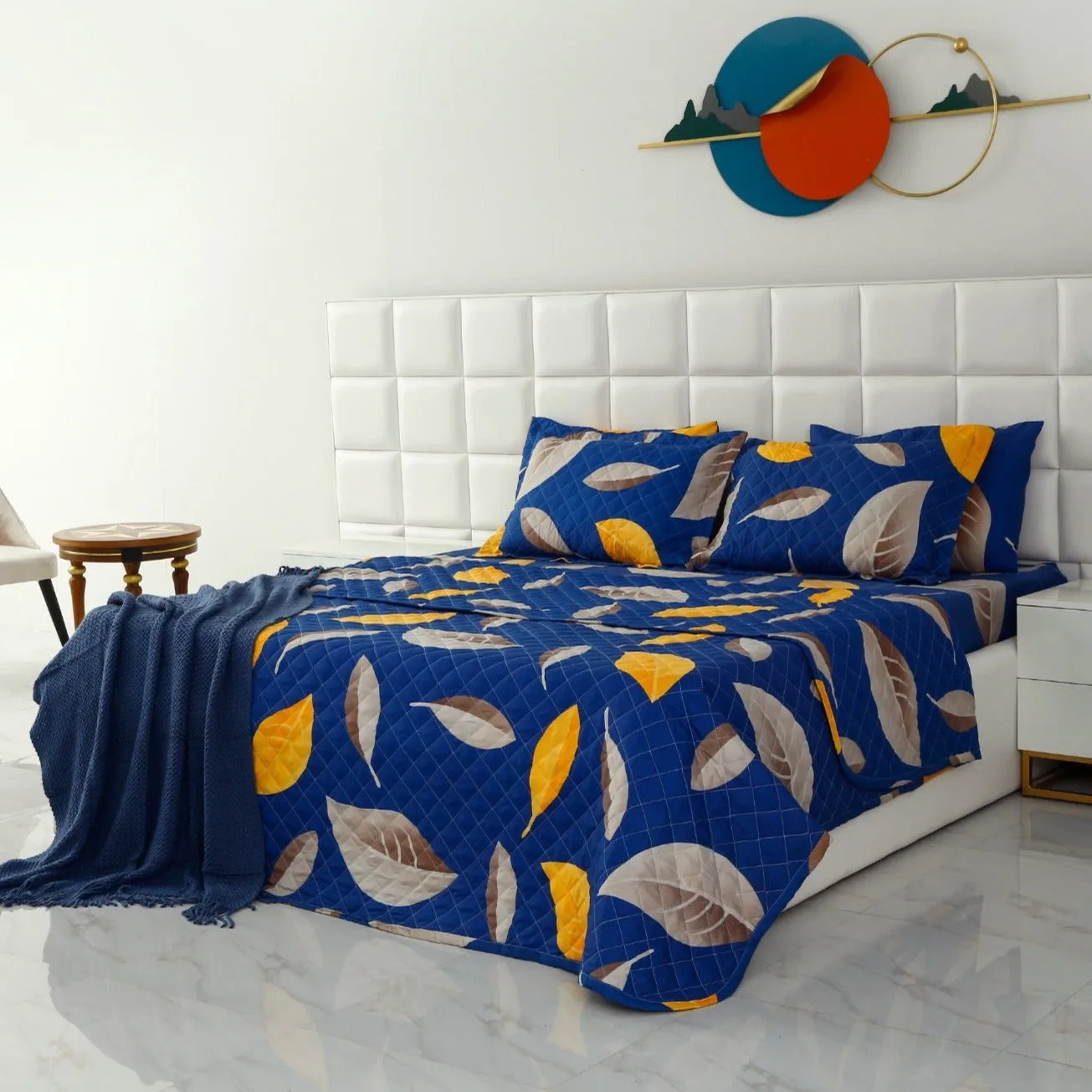 6 PCs Printed Bed Spread Set-Blue Oasis