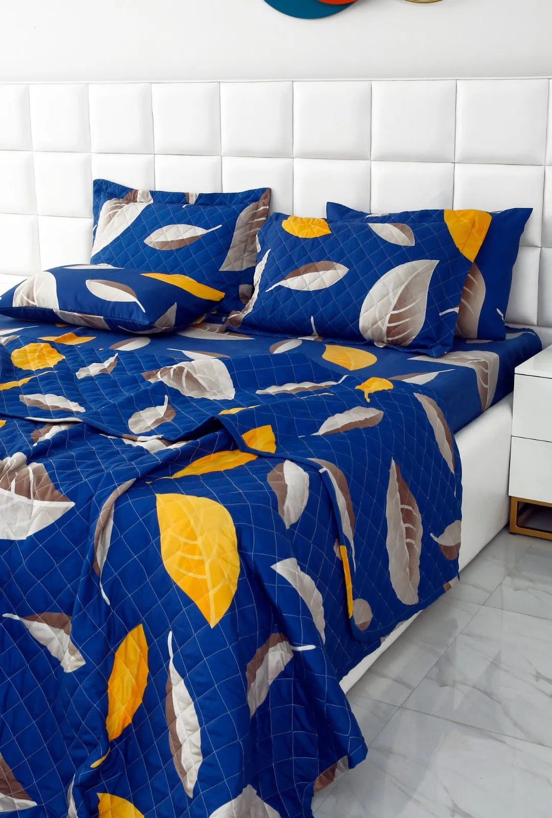 6 PCs Printed Bed Spread Set-Blue Oasis