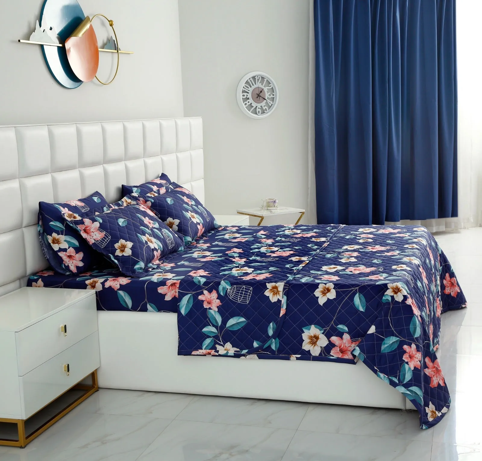 6 PCs Printed Bed Spread Set-Rosette Flower