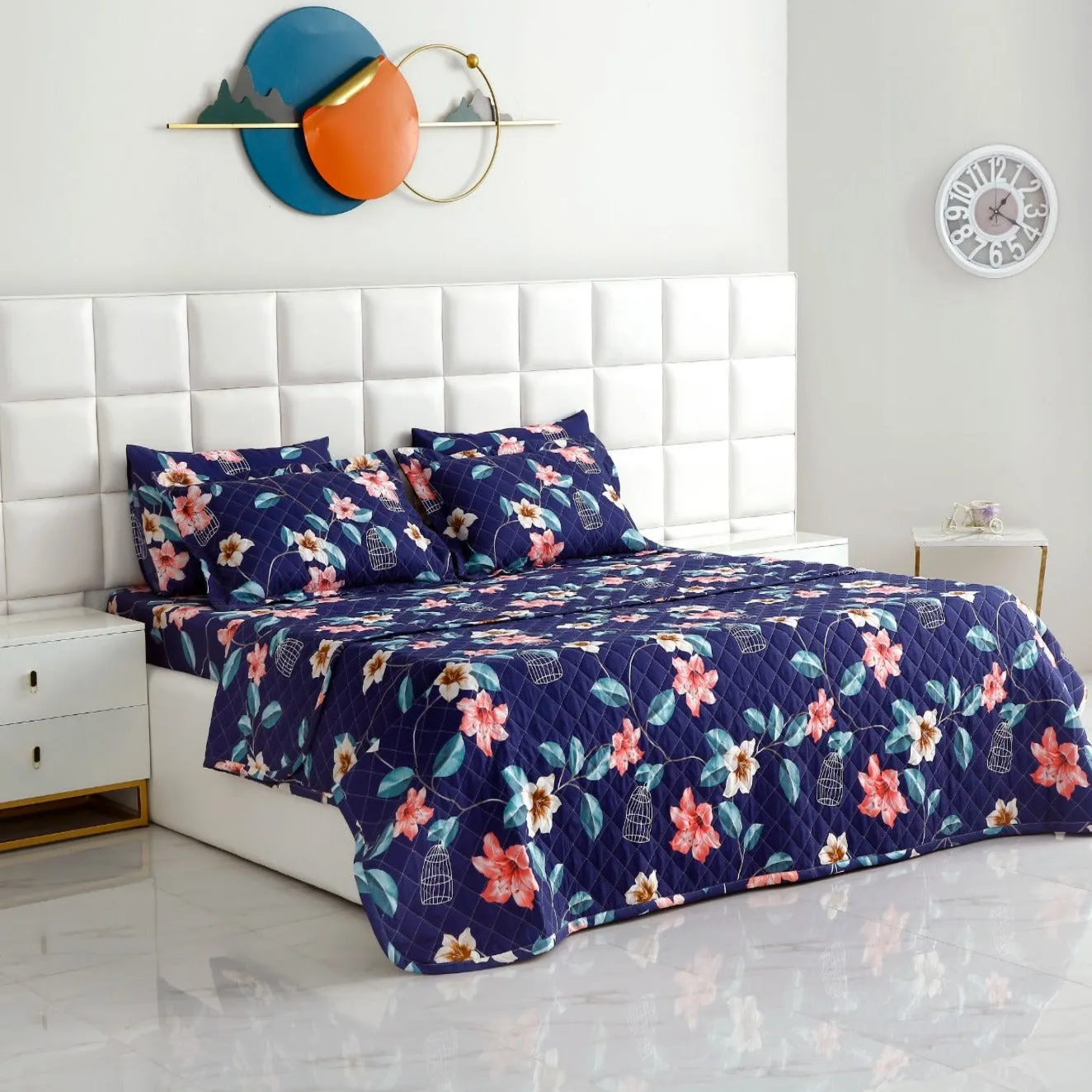 6 PCs Printed Bed Spread Set-Rosette Flower