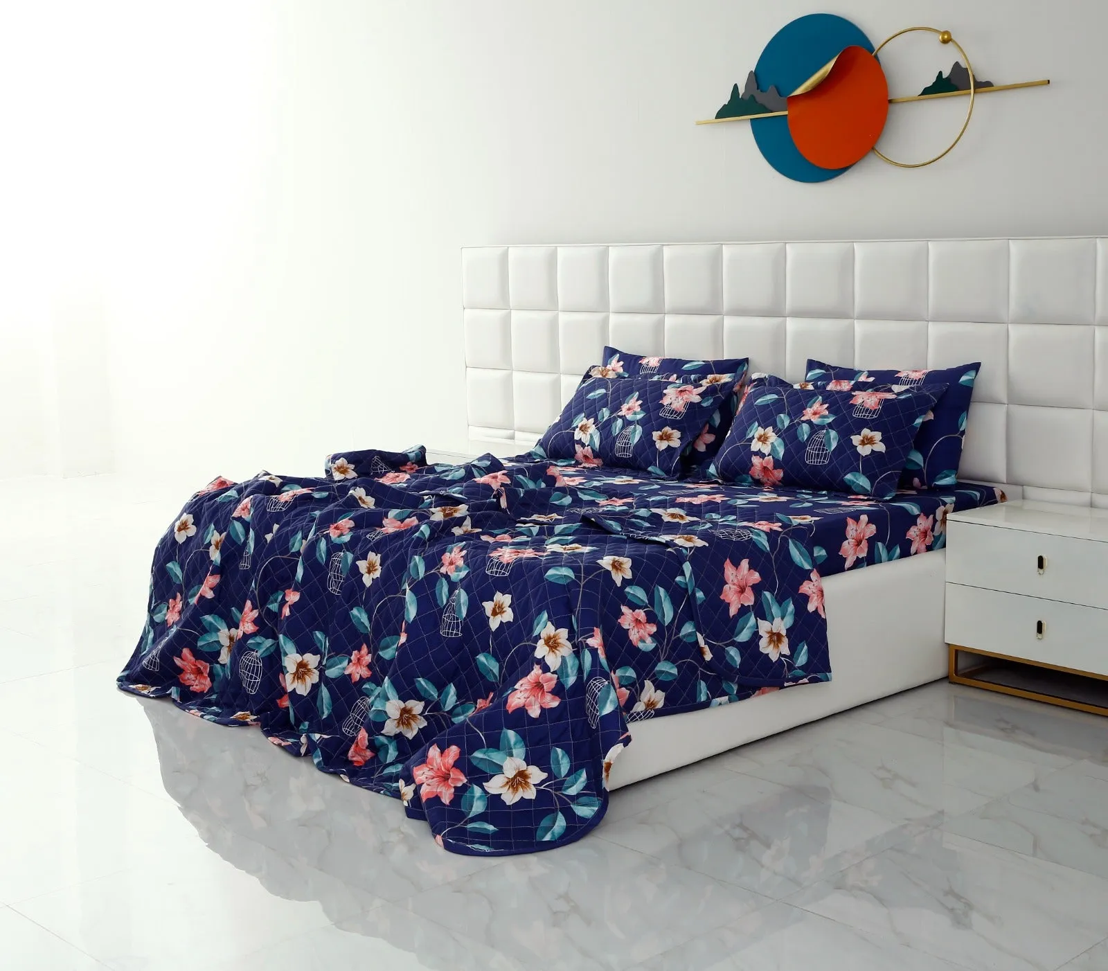 6 PCs Printed Bed Spread Set-Rosette Flower