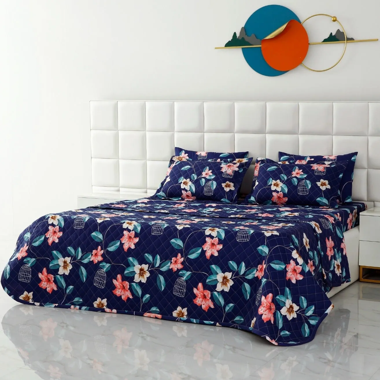 6 PCs Printed Bed Spread Set-Rosette Flower