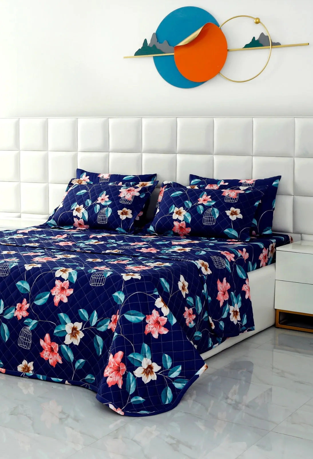 6 PCs Printed Bed Spread Set-Rosette Flower