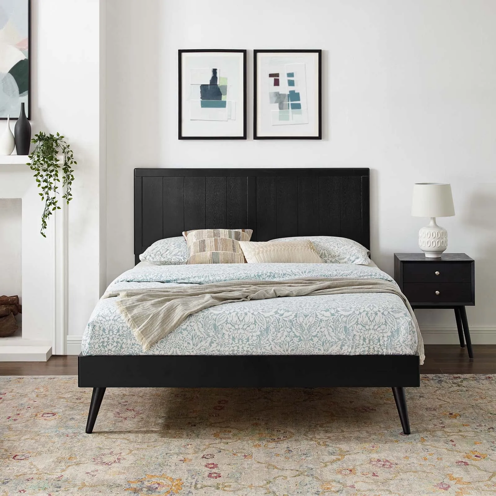 Alana Wood Platform Bed With Splayed Legs