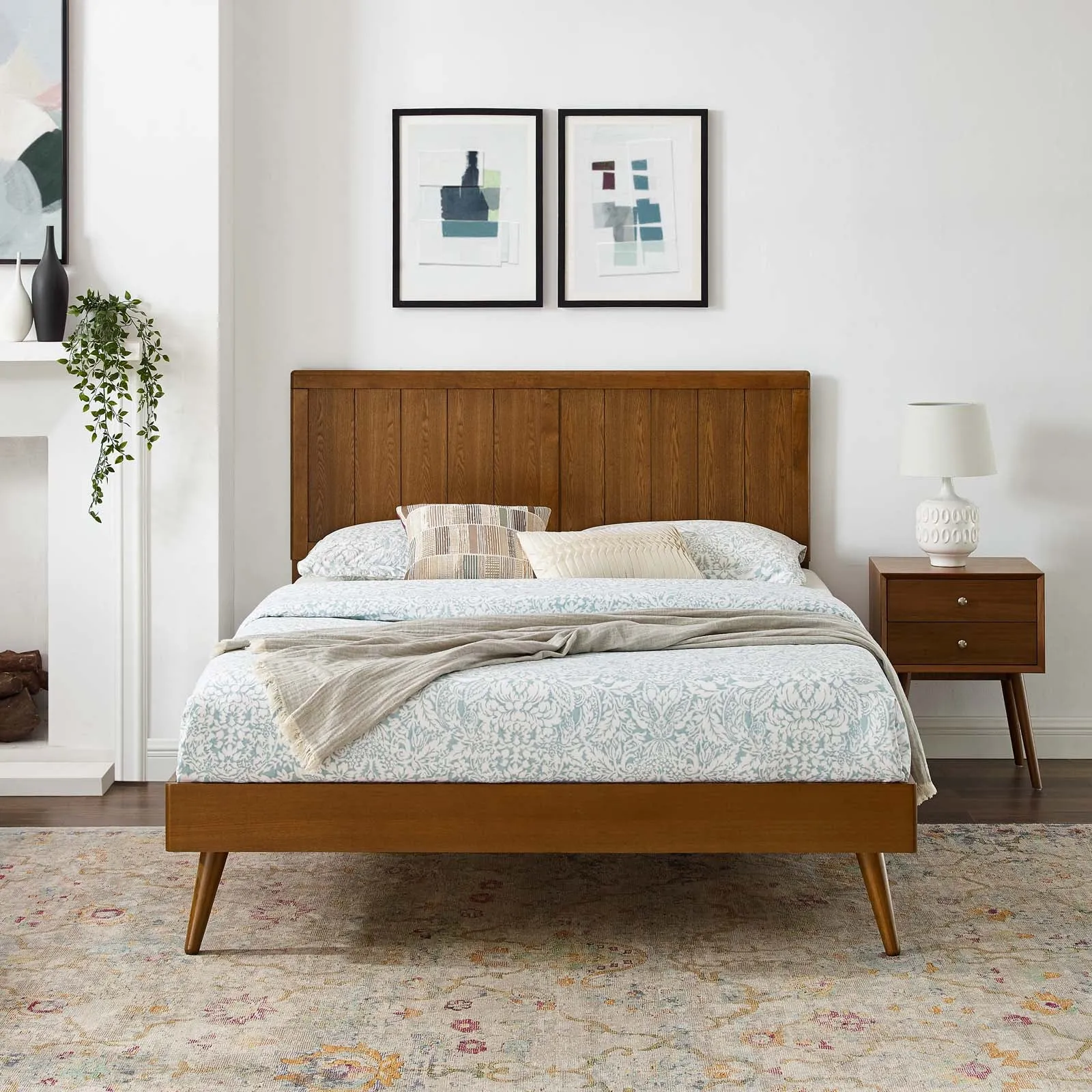 Alana Wood Platform Bed With Splayed Legs