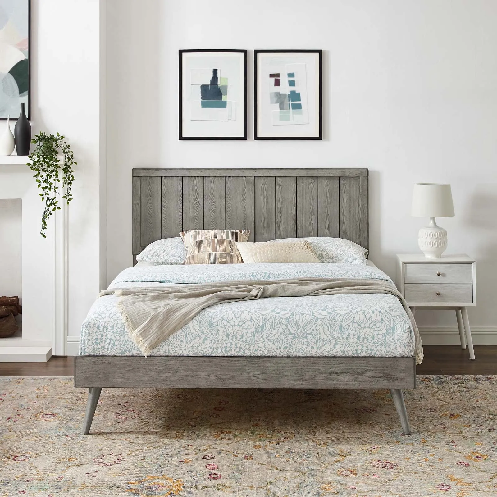 Alana Wood Platform Bed With Splayed Legs