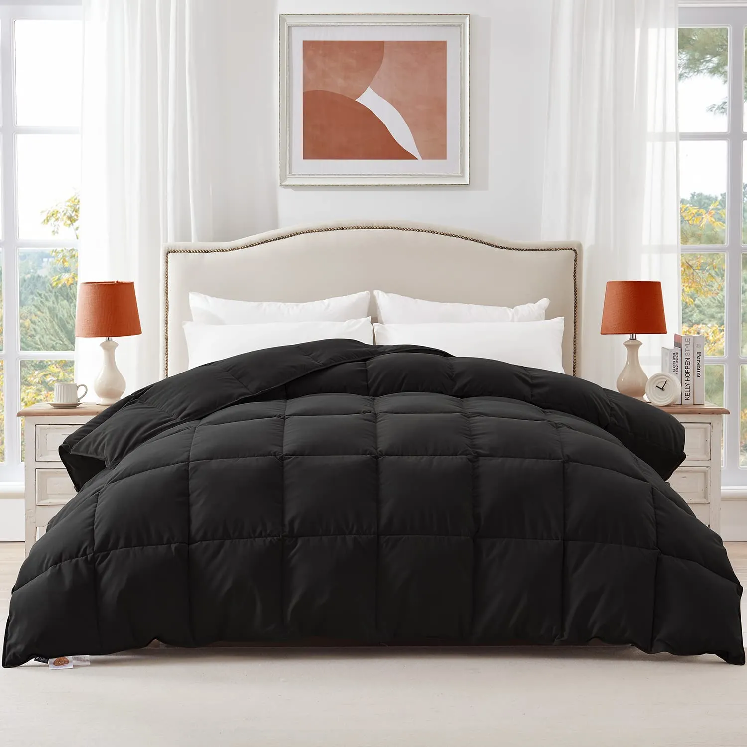 All Season Comforter - 100% Cotton Downproof Hypoallergenic Fabric - Quilted Fluffy Comforters with Corner Tabs