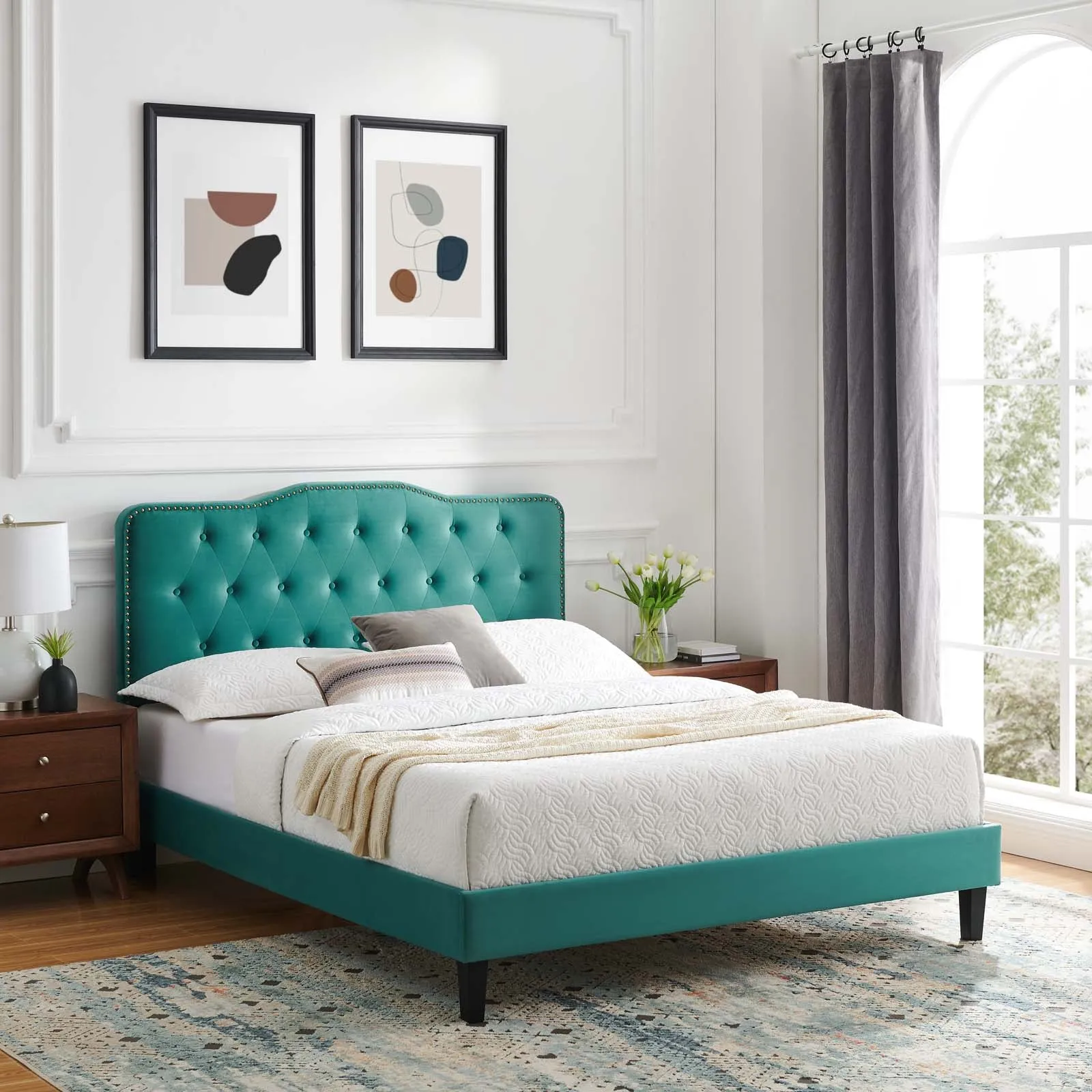 Amber Tufted Performance Velvet Platform Bed by Modway