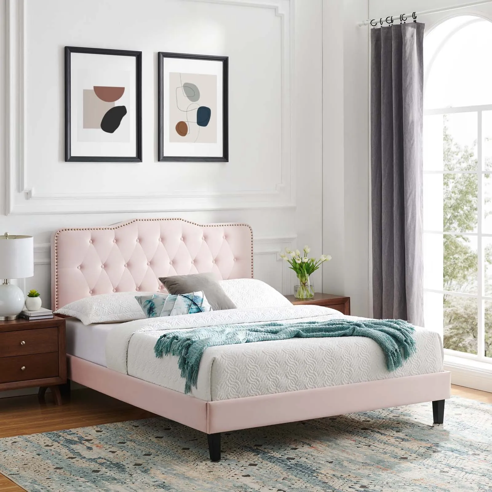 Amber Tufted Performance Velvet Platform Bed by Modway