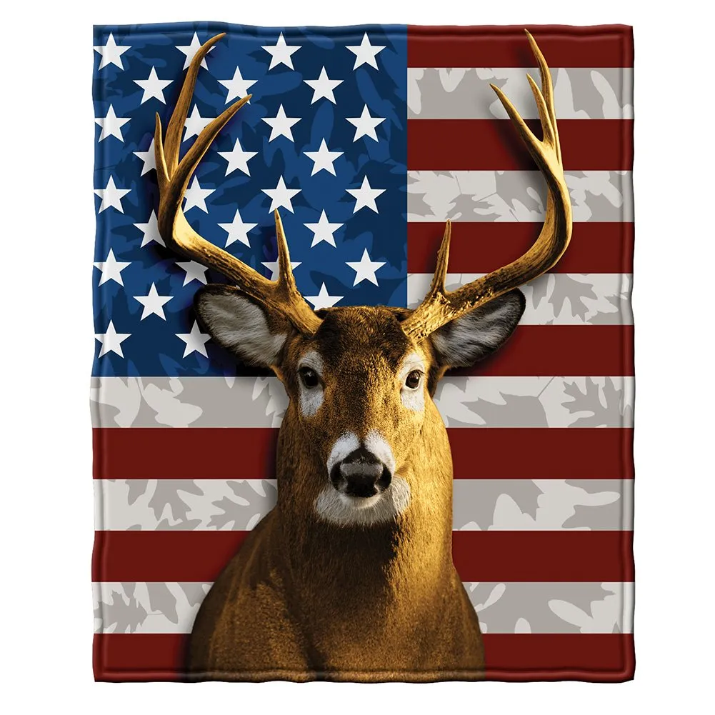 American Whitetail Deer Fleece Blanket For Bed, 50" X 60" Deer Fleece Throw