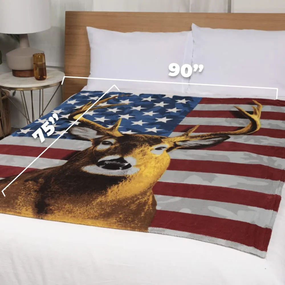 American Whitetail Deer Fleece Blanket For Bed, 50" X 60" Deer Fleece Throw