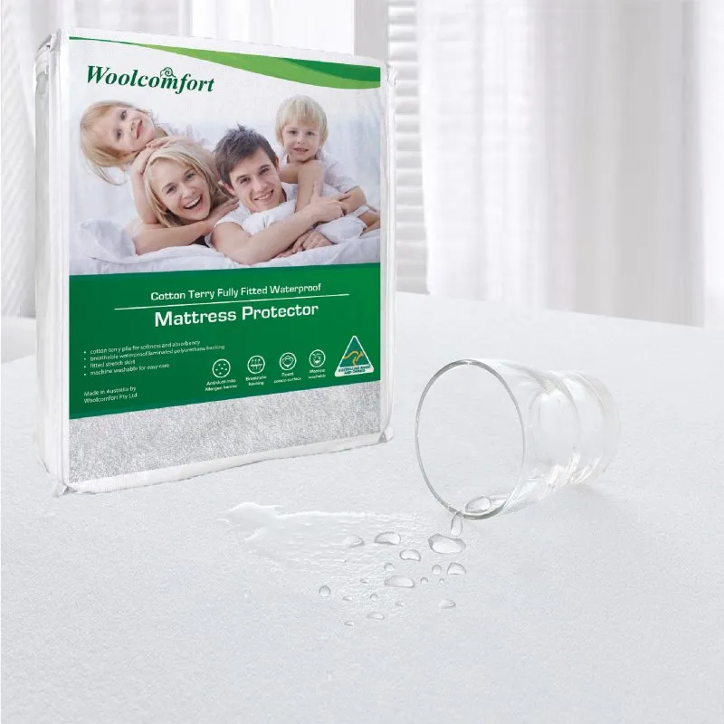 Australian Made Cotton Terry Fully Fitted Waterproof Mattress Protector - Single