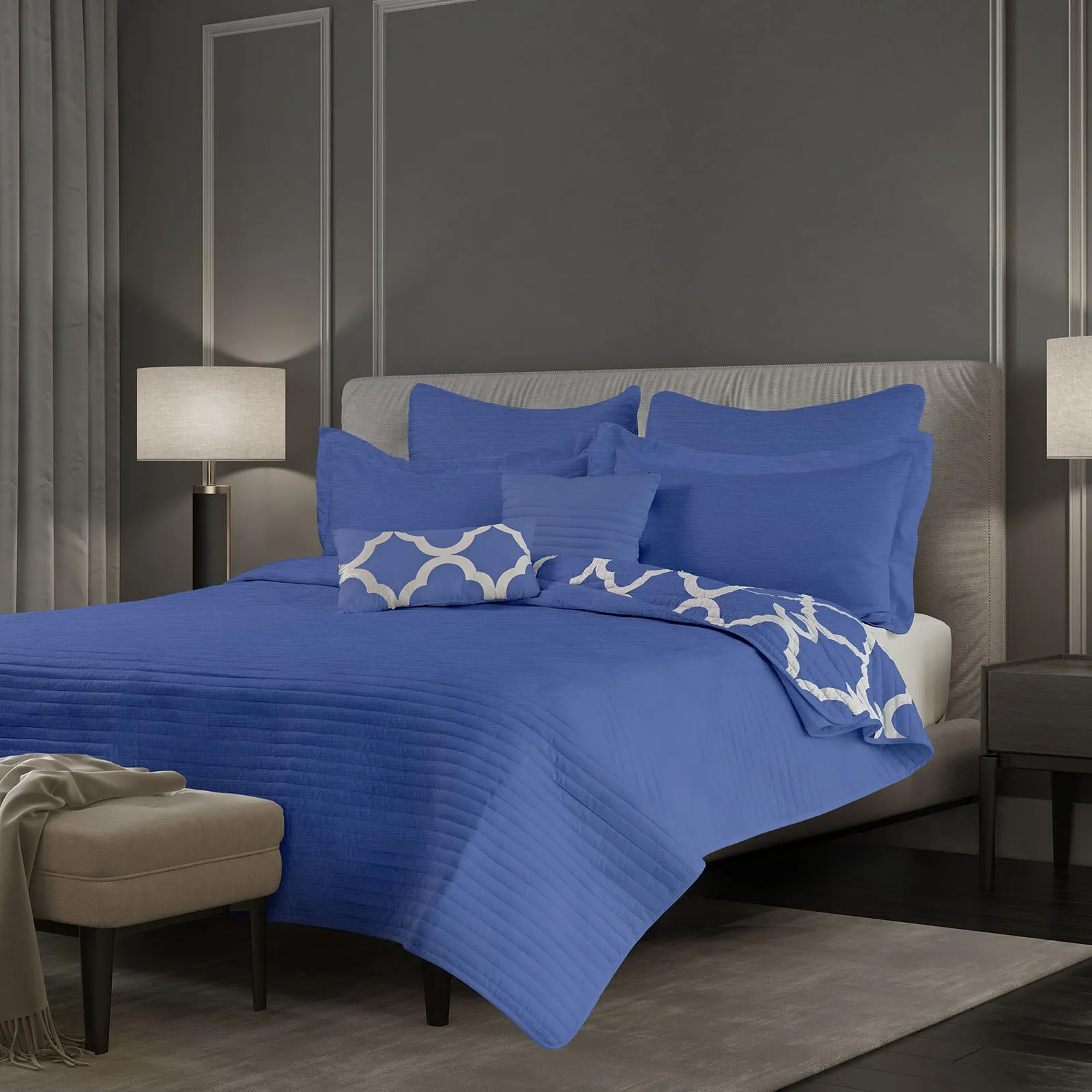 Bamboo Cooling 7 Piece Queen Comforter Set - Royal Blue