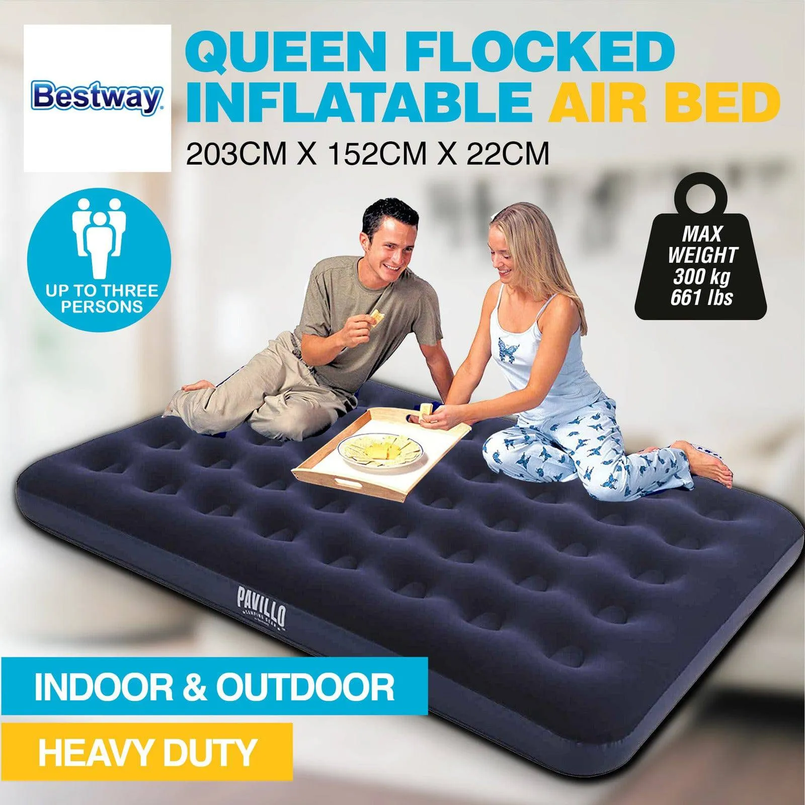 Bestway Queen Inflatable Air Bed Indoor/Outdoor Heavy Duty Durable Camping