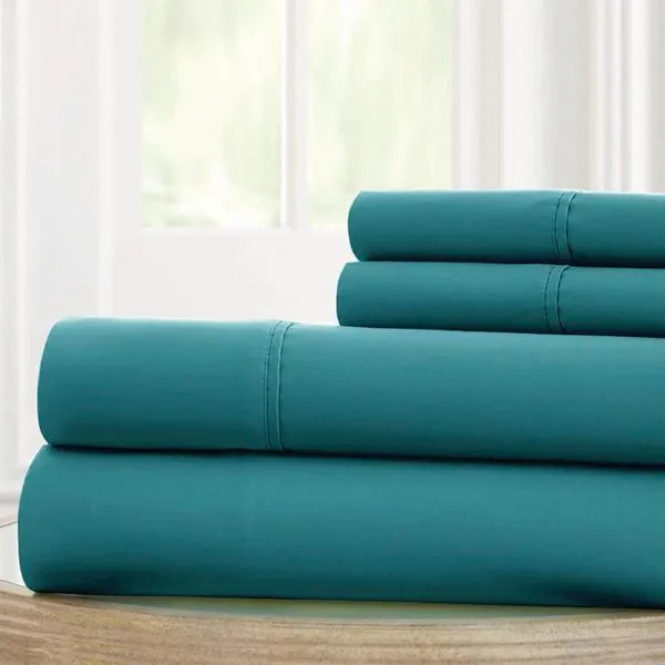 Bezons 4 Piece King Size Microfiber Sheet Set With 1800 Thread Count, Teal Blue