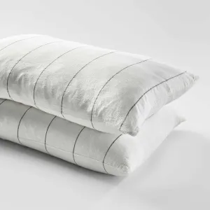 Carter French Linen Pillowcase Set - Off White w' Charcoal Fine Stripe