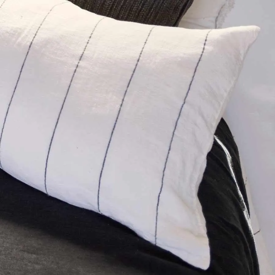 Carter French Linen Pillowcase Set - Off White w' Charcoal Fine Stripe