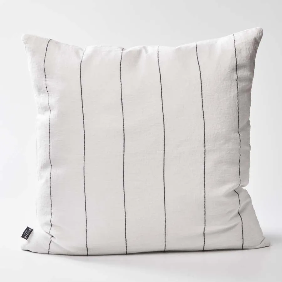 Carter French Linen Pillowcase Set - Off White w' Charcoal Fine Stripe