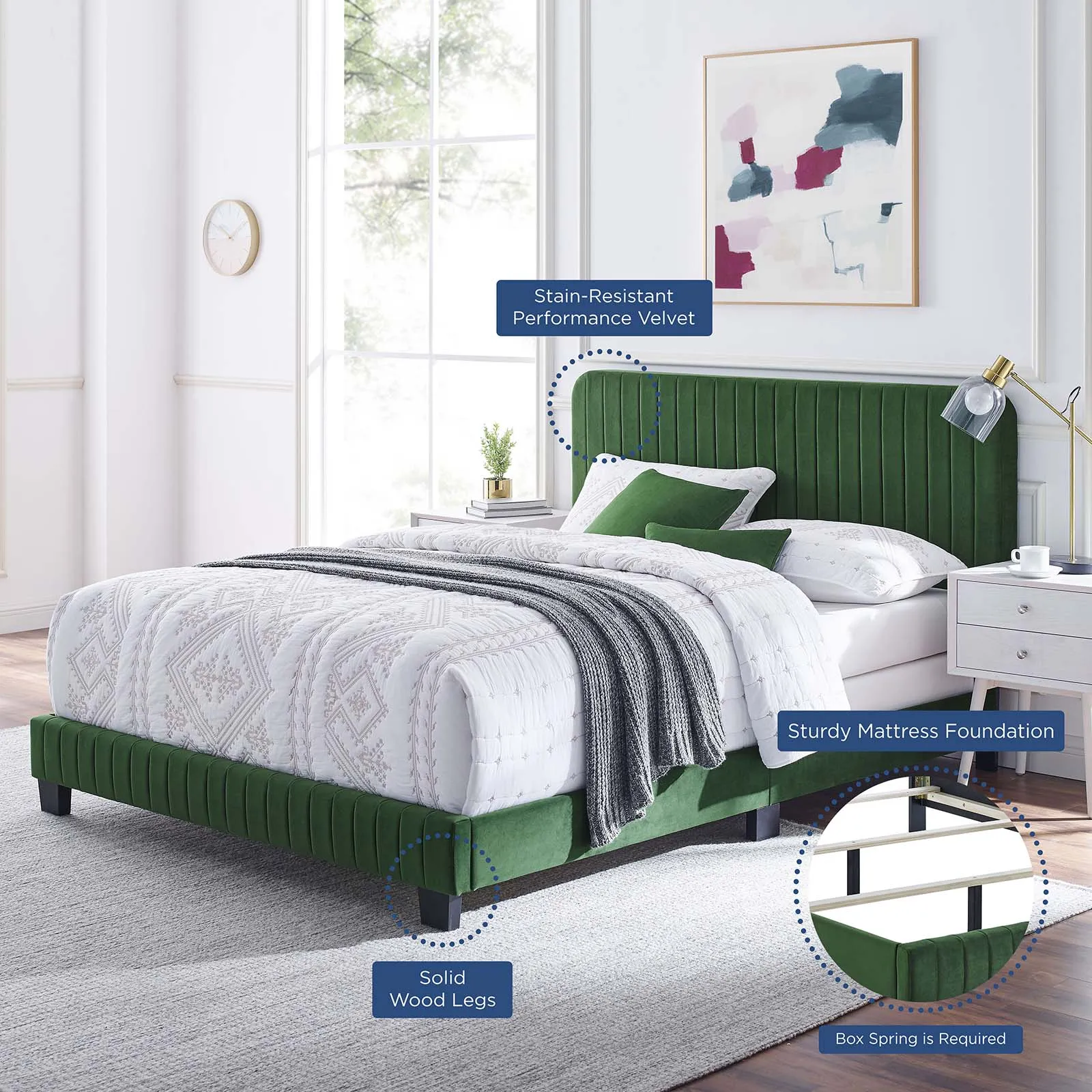 Celine Channel Tufted Performance Velvet Full Bed Emerald MOD-6331-EME