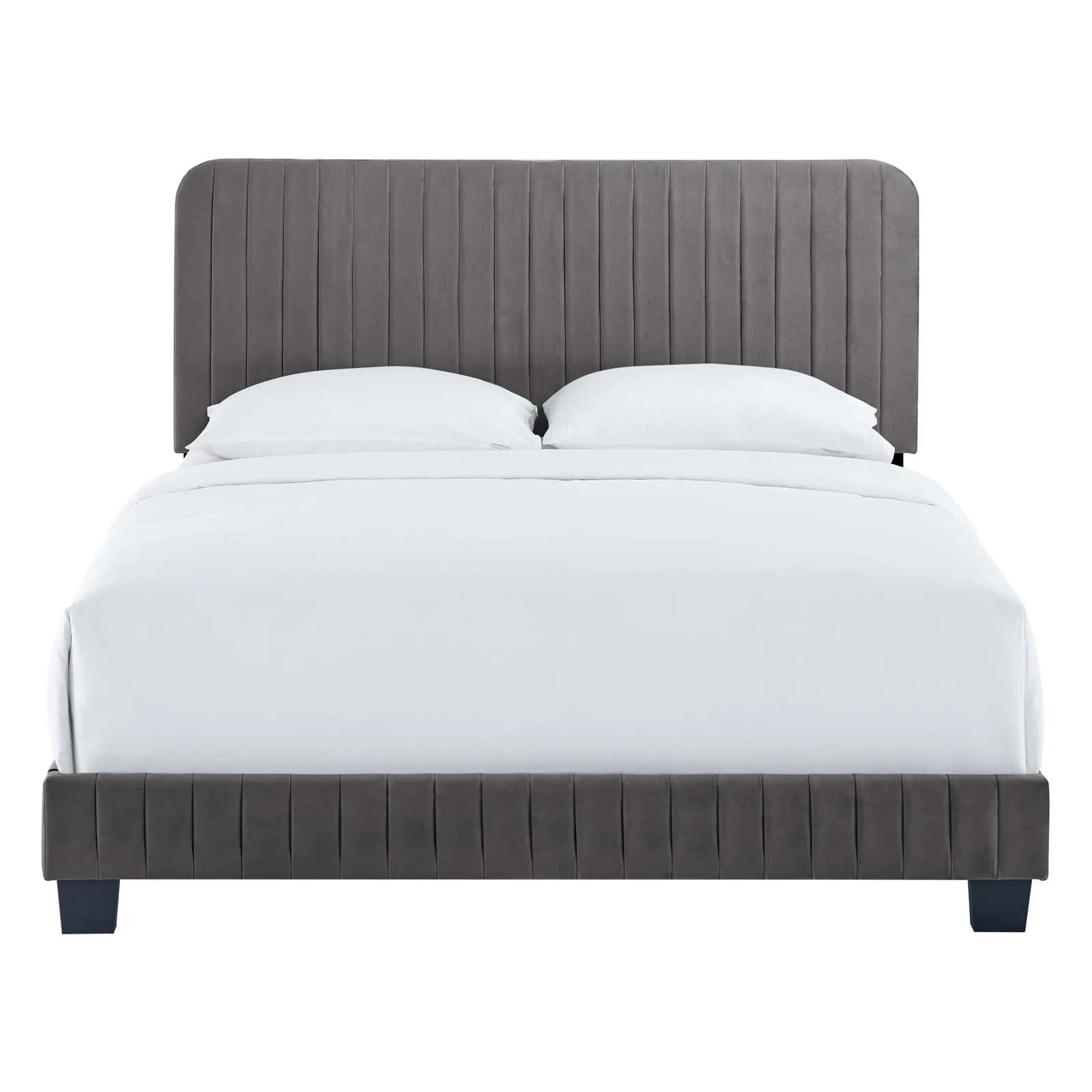 Celine Channel Tufted Performance Velvet Full Platform Bed Gray MOD-6335-GRY