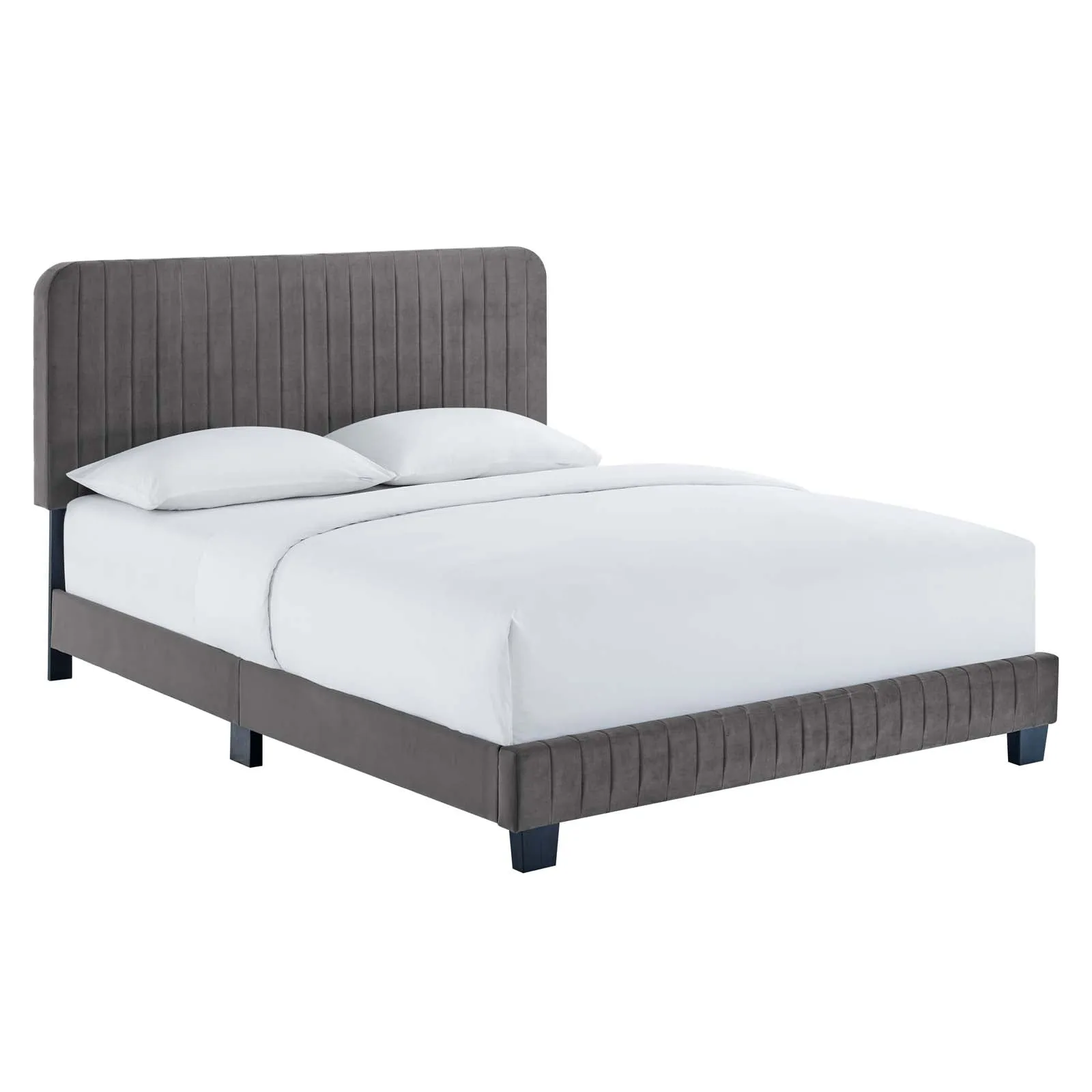 Celine Channel Tufted Performance Velvet Full Platform Bed Gray MOD-6335-GRY