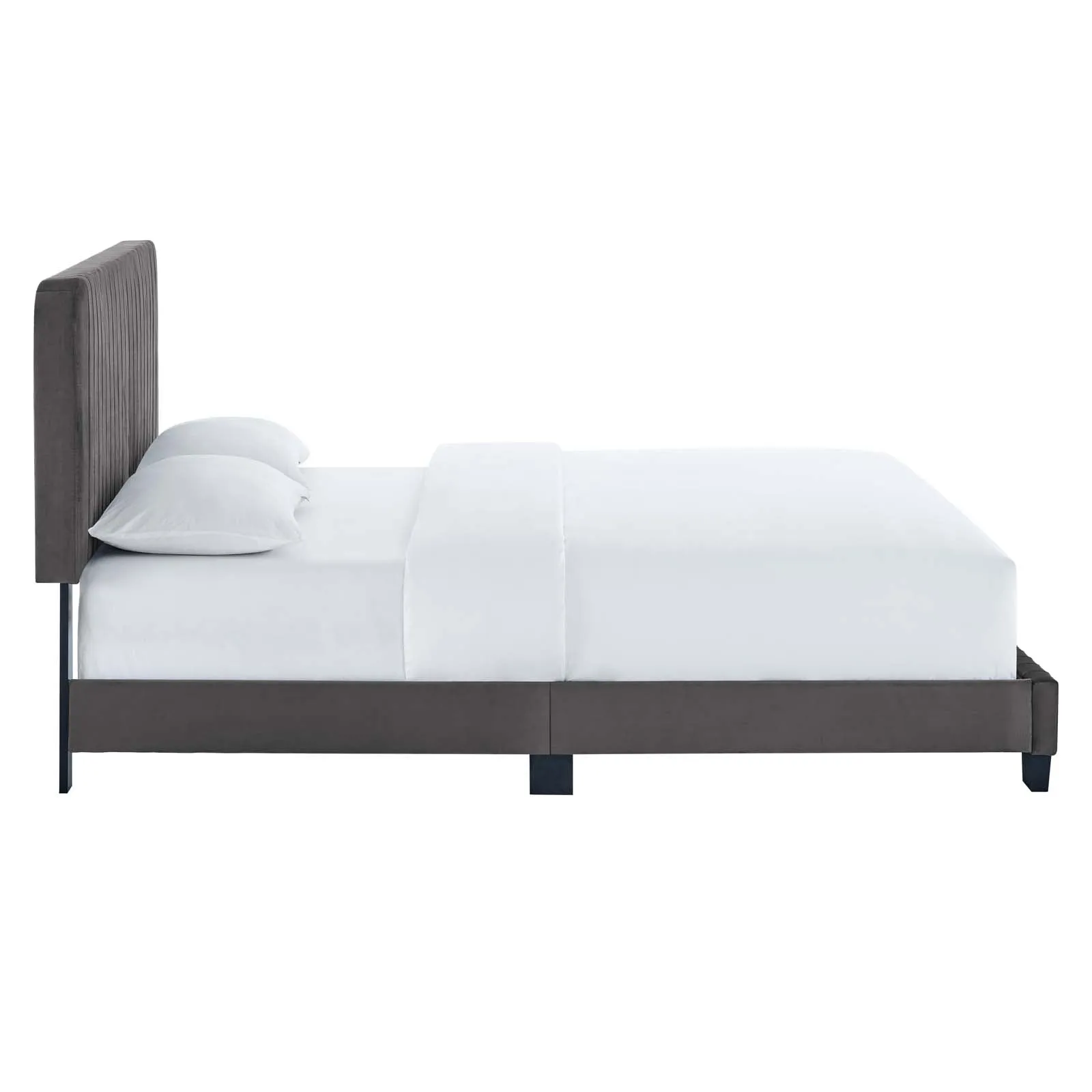 Celine Channel Tufted Performance Velvet Full Platform Bed Gray MOD-6335-GRY