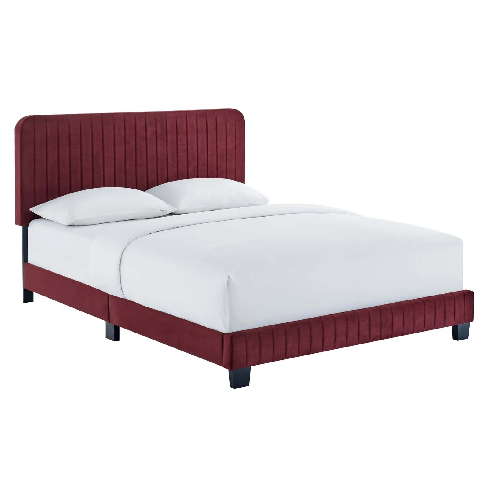 Celine Channel Tufted Performance Velvet Full Platform Bed Maroon MOD-6335-MAR