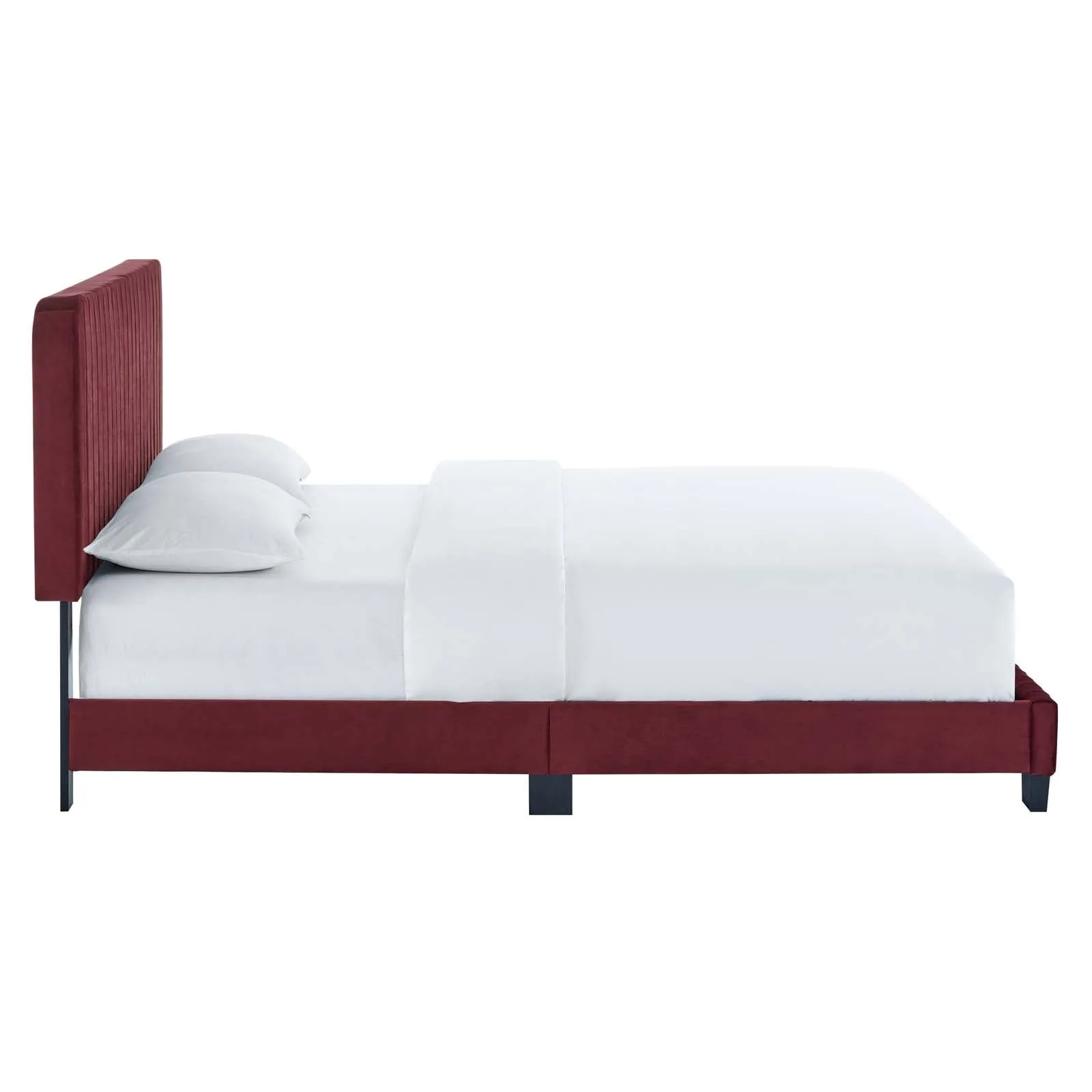 Celine Channel Tufted Performance Velvet Full Platform Bed Maroon MOD-6335-MAR