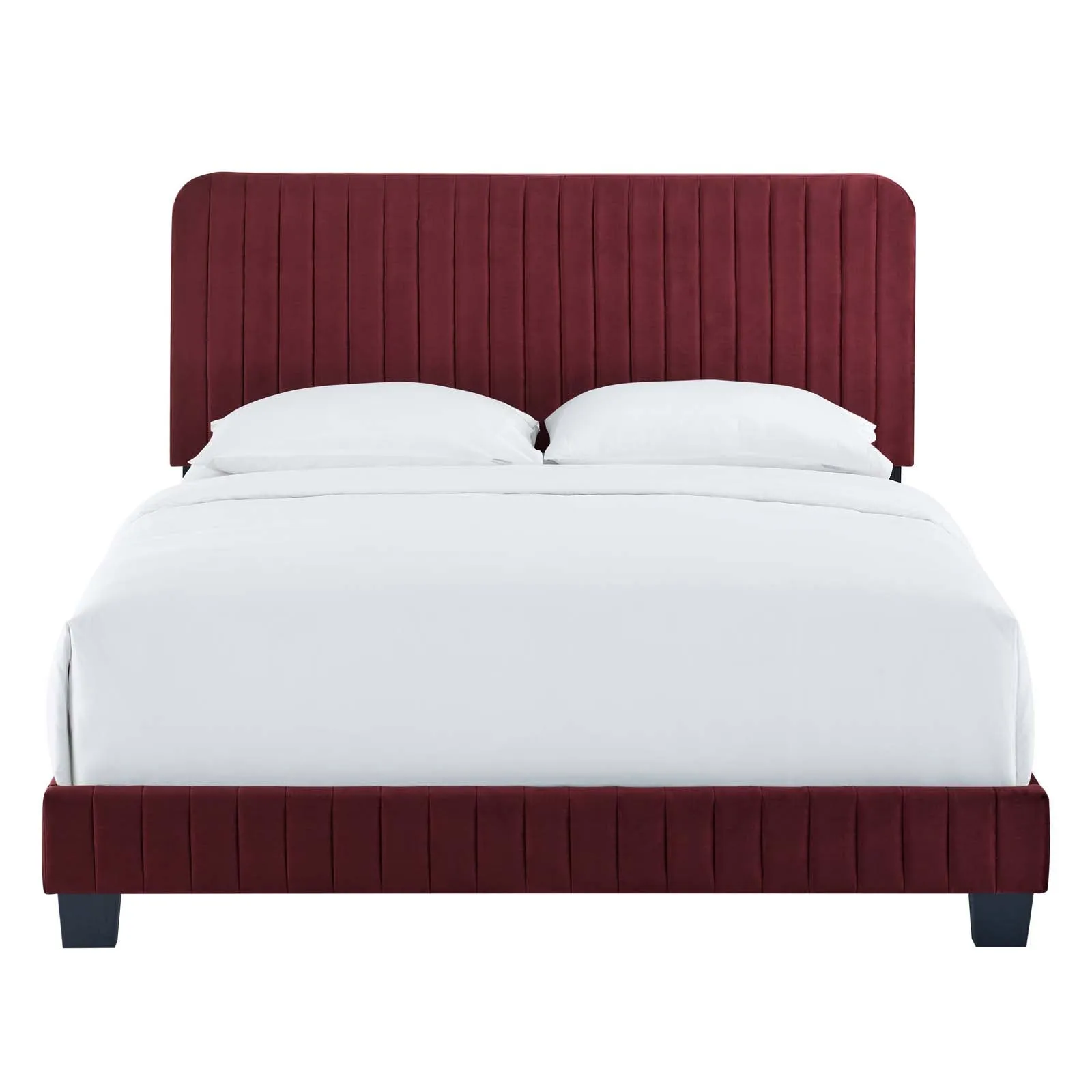 Celine Channel Tufted Performance Velvet Full Platform Bed Maroon MOD-6335-MAR