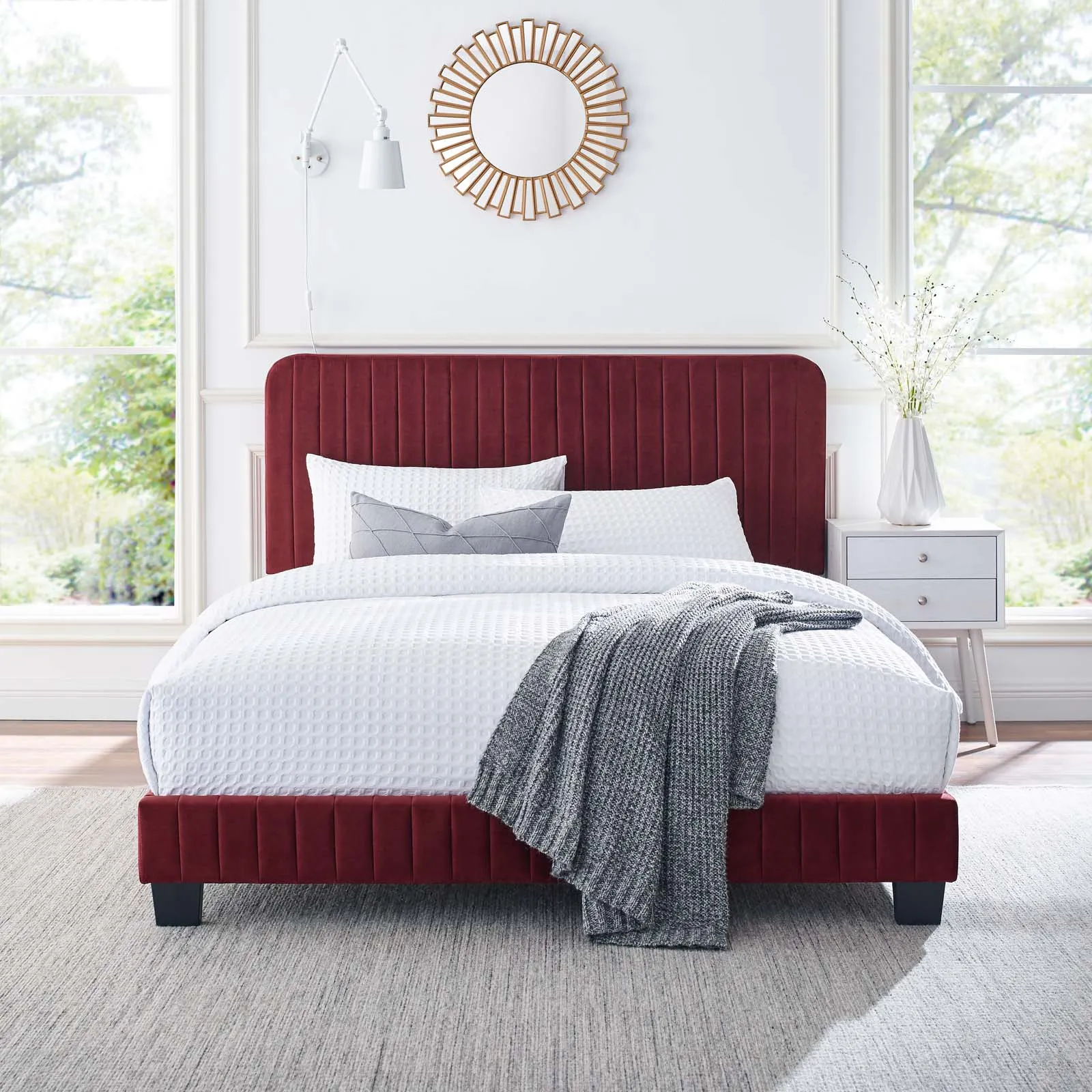 Celine Channel Tufted Performance Velvet Full Platform Bed Maroon MOD-6335-MAR